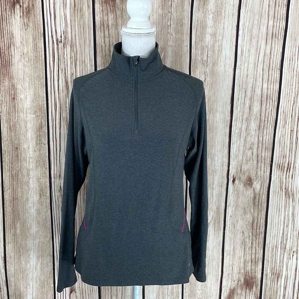 Champion Half-Zip Gray Semi-Fitted Long Sleeve w/Bright Pink Accents